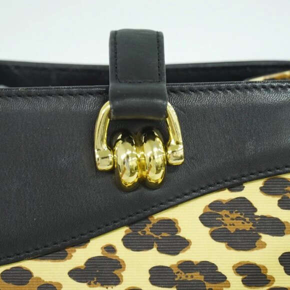 GIANNI VERSACE Leopard PVC Shoulder Tote Bag Yellow Black Gold - Picture 2 of 15